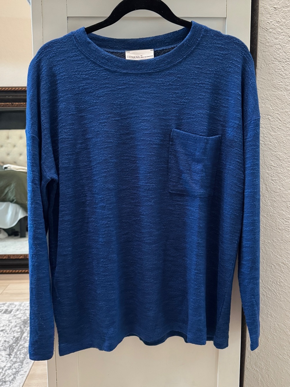 Zenana Outfitters Blue Long Sleeve Pocket Tee